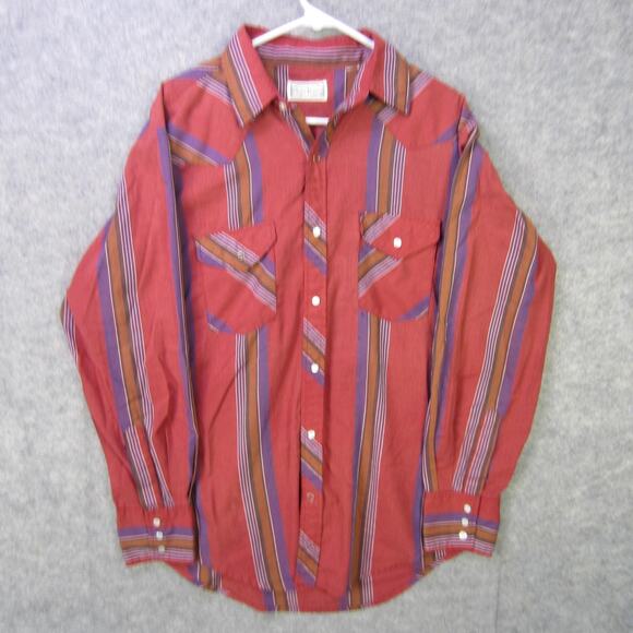 Vintage Open Trails Shirt Mens Medium Red Striped Western Pearl Snap Cowboy 90s - Picture 1 of 12